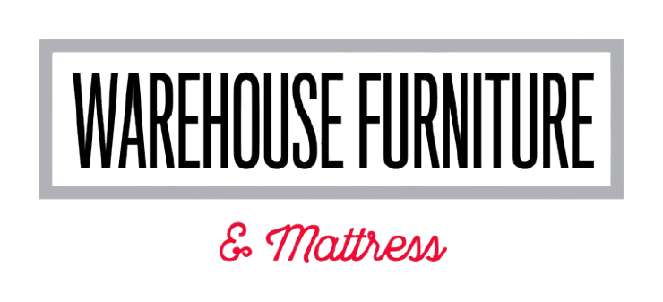 A green background with the words warehouse furniture and mattress in red.
