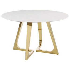 Gwynn Round 51-inch Marble Stainless Steel Dining Table Gold Gwynn Round 51-inch Marble Stainless Steel Dining Table Gold