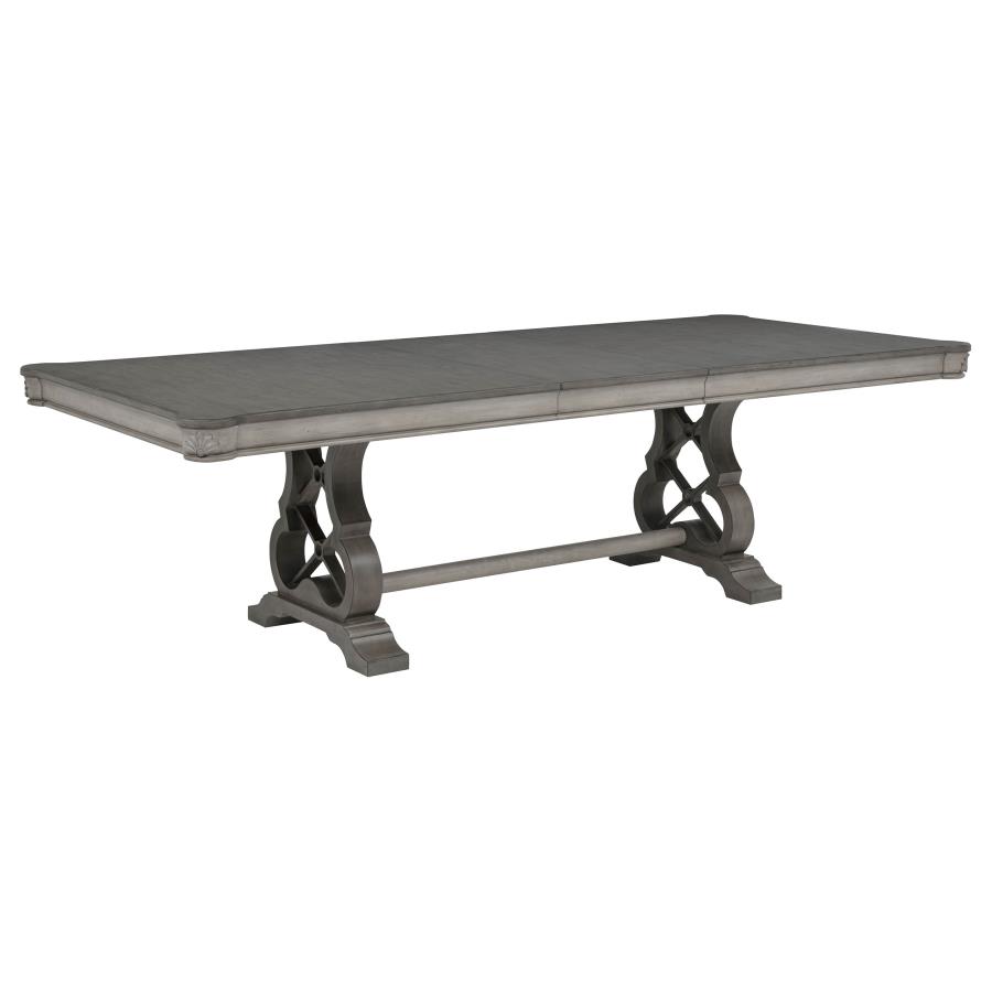 Cresswell 104-inch Double Pedestal Extension Dining Table Weathered Taupe