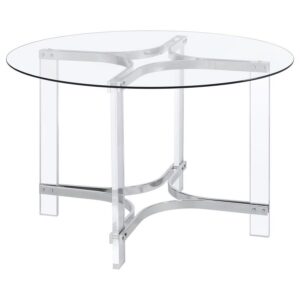 Keeling 47-inch Round Glass Top Acrylic Dining Table Chrome Keeling 47-inch Round Glass Top Acrylic Dining Table Chrome
