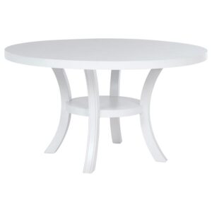 Judd 54-inch Round Dining Wood Table with Shelf Pearl White Judd 54-inch Round Dining Wood Table with Shelf Pearl White