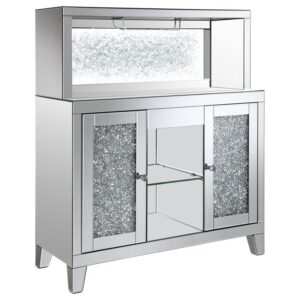 Yvaine 2-door Mirrored Acrylic Home Bar Wine Cabinet Silver Yvaine 2-door Mirrored Acrylic Home Bar Wine Cabinet Silver