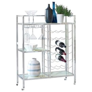 Derion 3-tier Rectangular Glass Shelf Metal Bar Cart Chrome Derion 3-tier Rectangular Glass Shelf Metal Bar Cart Chrome