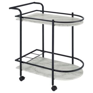 Desiree 2-tier Faux Marble Shelf Metal Bar Cart Black Desiree 2-tier Faux Marble Shelf Metal Bar Cart Black
