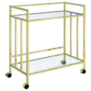Cara 2-tier Rectangular Glass Shelf Metal Bar Cart Brass Cara 2-tier Rectangular Glass Shelf Metal Bar Cart Brass