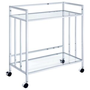 Cara 2-tier Rectangular Glass Shelf Metal Bar Cart Chrome Cara 2-tier Rectangular Glass Shelf Metal Bar Cart Chrome