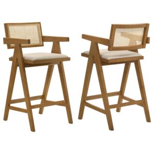 Kane Woven Rattan Wood Bar Chair Light Walnut (Set of 2) Kane Woven Rattan Wood Bar Chair Light Walnut (Set of 2)