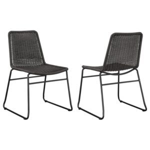 Dacy Faux Rattan Metal Dining Side Chair Brown (Set of 2) Dacy Faux Rattan Metal Dining Side Chair Brown (Set of 2)