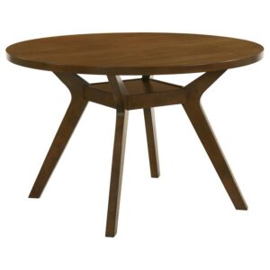 Mueller 48-inch Round Mindi Veneer Dining Table Brown Mueller 48-inch Round Mindi Veneer Dining Table Brown