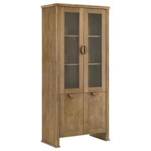 Adina 77-inch Tall Display Cabinet Distressed Light Brown Adina 77-inch Tall Display Cabinet Distressed Light Brown