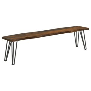 Neve Live Edge Wood Dining Bench Hairpin Legs Grey Sheesham Neve Live Edge Wood Dining Bench Hairpin Legs Grey Sheesham