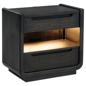 Leandro 2-drawer LED Nightstand with USB Burnished Black Leandro 2-drawer LED Nightstand with USB Burnished Black