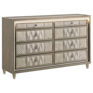 Lorient 8-drawer LED Bedroom Dresser Cabinet Ivory and Camel Lorient 8-drawer LED Bedroom Dresser Cabinet Ivory and Camel