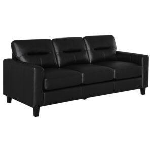 Scotland Faux Leather Upholstered Track Arm Sofa Black Scotland Faux Leather Upholstered Track Arm Sofa Black