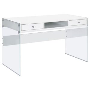 Dobrev 48-inch 2-drawer Writing Desk White High Gloss Dobrev 48-inch 2-drawer Writing Desk White High Gloss