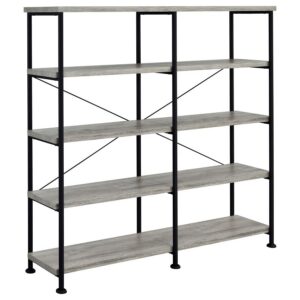 Analiese 63-inch 4-shelf Double Bookshelf Grey Driftwood Analiese 63-inch 4-shelf Double Bookshelf Grey Driftwood