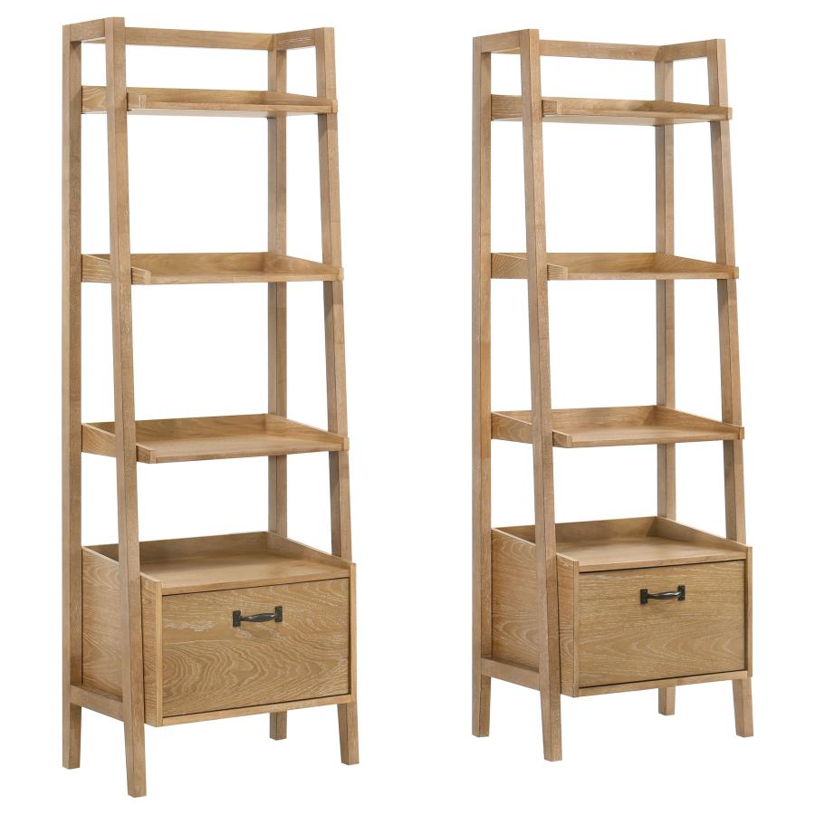 Fabian 2-piece 4-shelf Bookshelf with Drawer Distressed Light Brown